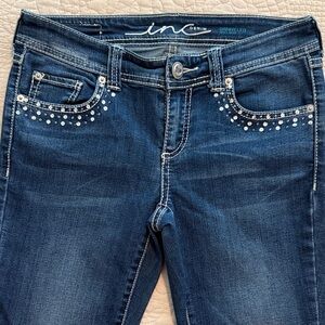 INC International Concepts Women's Embellished Rhinestone Blue Skinny Jeans